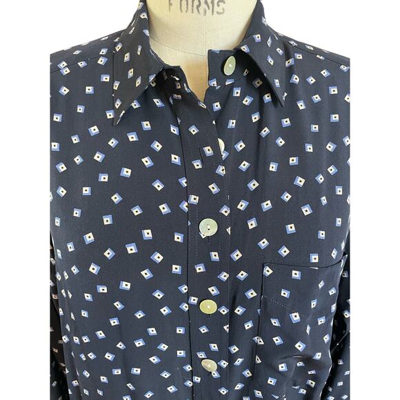 Lauren Ralph Lauren 100% Silk Geometric Print Button Down Shirt Dress Size 8 - Picture 2 of 6